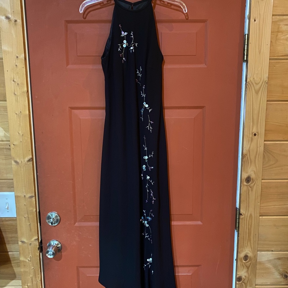 Vintage Jones Wear Black Maxi Dress with Floral Embroidery